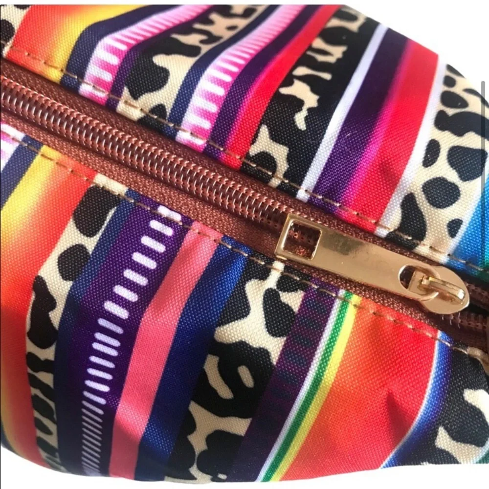 LAST ONE: Trendy cow leopard print colorful stripe overnight XL duffel bag - Picture 3 of 7